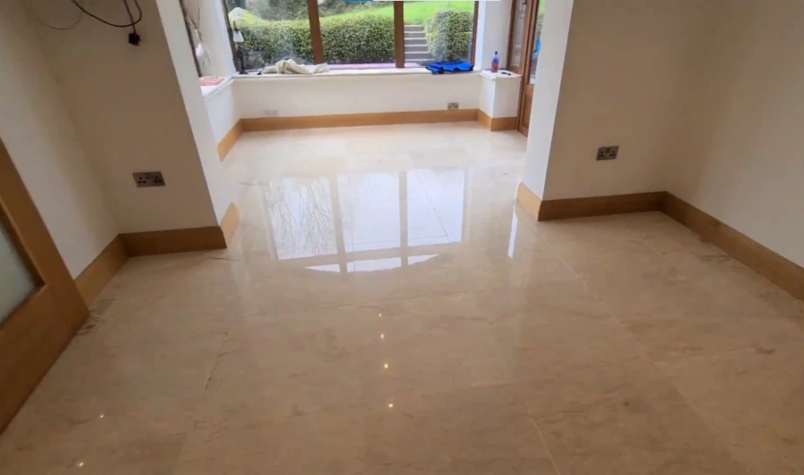 Clean, polished tile floor after professional tile and grout cleaning